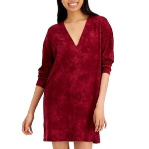 Jenni Printed Long Sleeve Sleep Shirt Plum Tart Tie Dye Red Small New